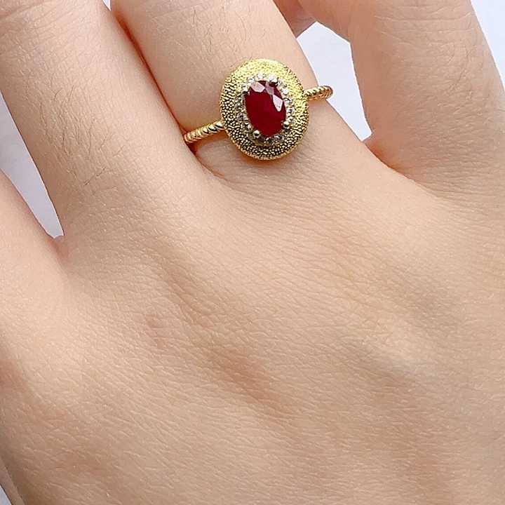 戒指银S925镶嵌红宝石