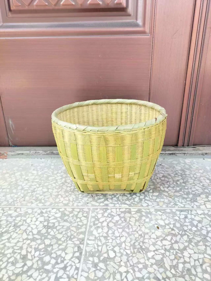 纯手工制作纯竹子编制圆形精编箩筐