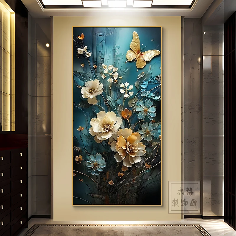 新款玄关挂画繁花似锦高档客厅走廊尽头过道装饰画进门入户画