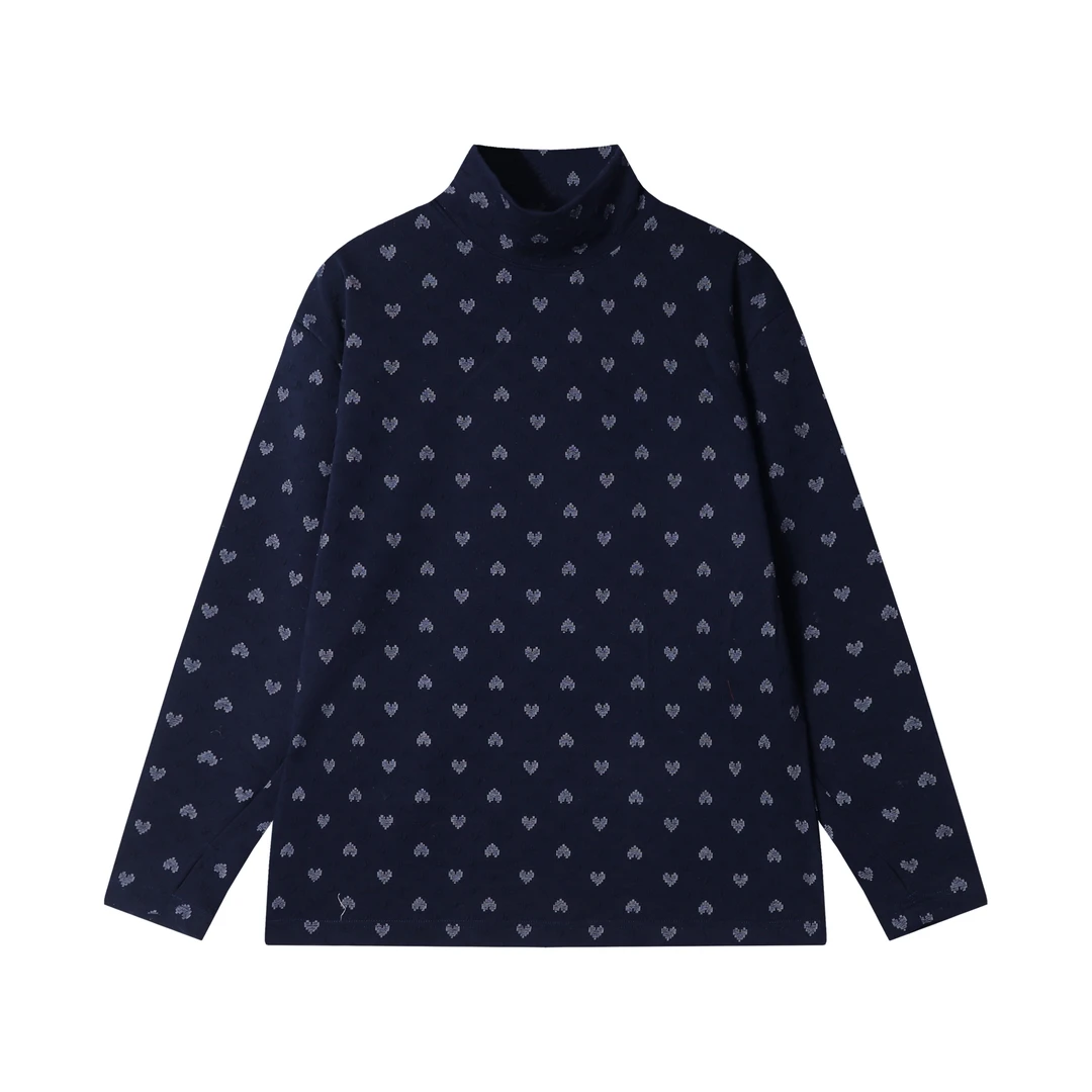 T2059秋冬时尚个性满印爱心提花长袖T恤百搭高级小众设计上衣潮