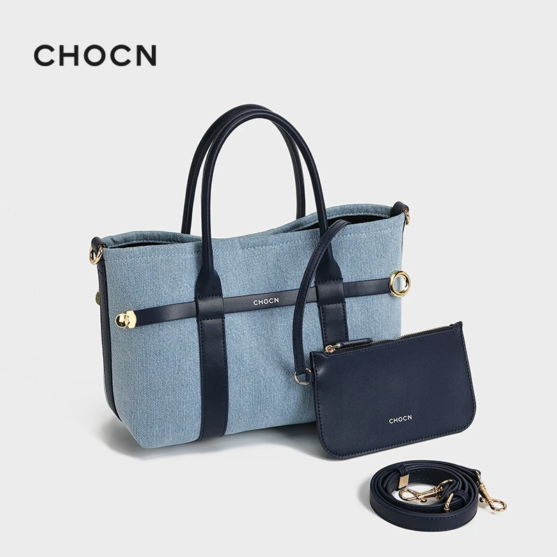 【时光漫叙】CHOCN拼接撞色托特包百搭轻奢风通勤大容量子母花园包