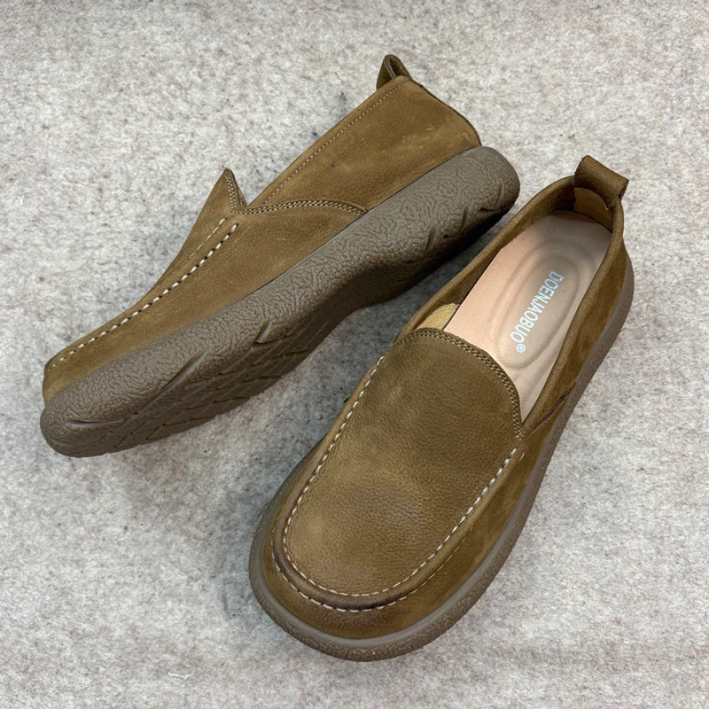 2025夏季一脚蹬休闲鞋复古皮鞋男款头层牛皮舒适透气牛筋底懒人鞋