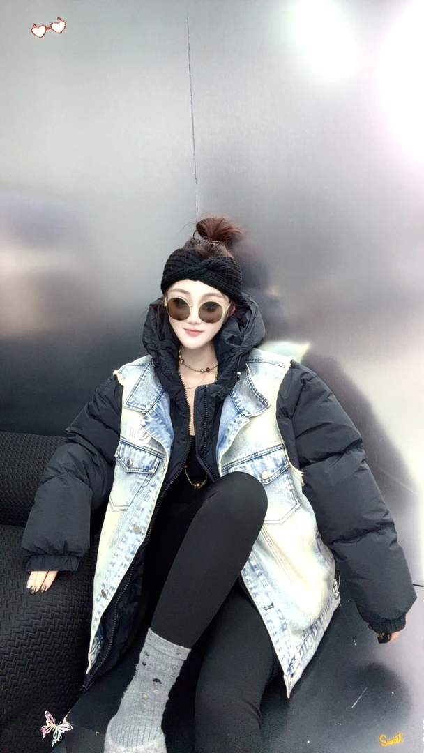 「彤彤」高定韩国假两件牛仔大棉服9510