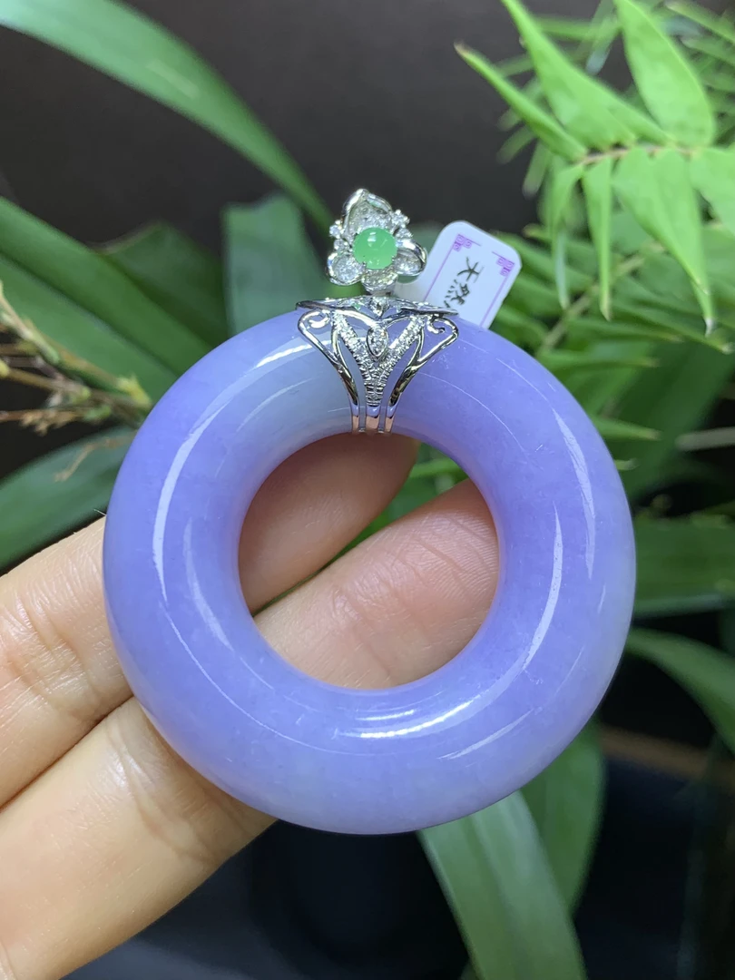 紫罗兰满紫甜甜圈吊坠天然翡翠A货：45.7*11.4mmAX1.20气质时尚