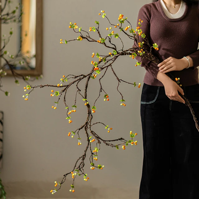 掬涵海棠彷真花果枝干花花束轻奢高端花艺客厅假花桌面装饰品摆件
