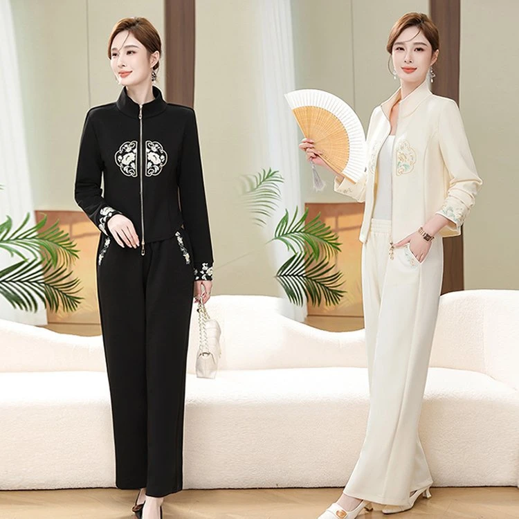 中年妈妈秋装新中式国风外套洋气高贵新品中老年运动服套装女春秋