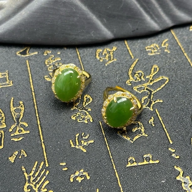 BY13和田玉碧玉戒指S925银镶11*16*8mm+多样性发其一