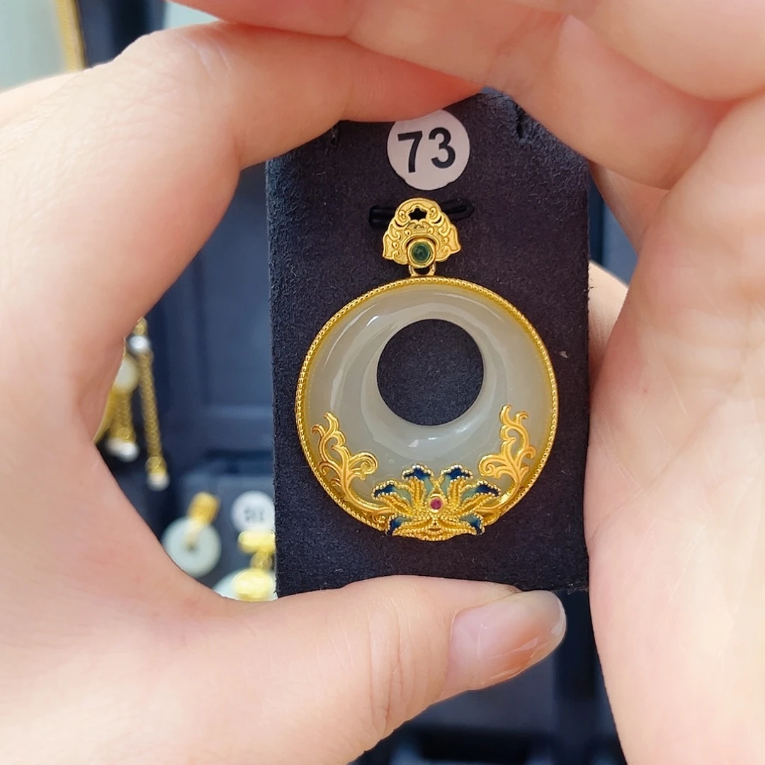 和田玉银S925镀金镶嵌颈饰