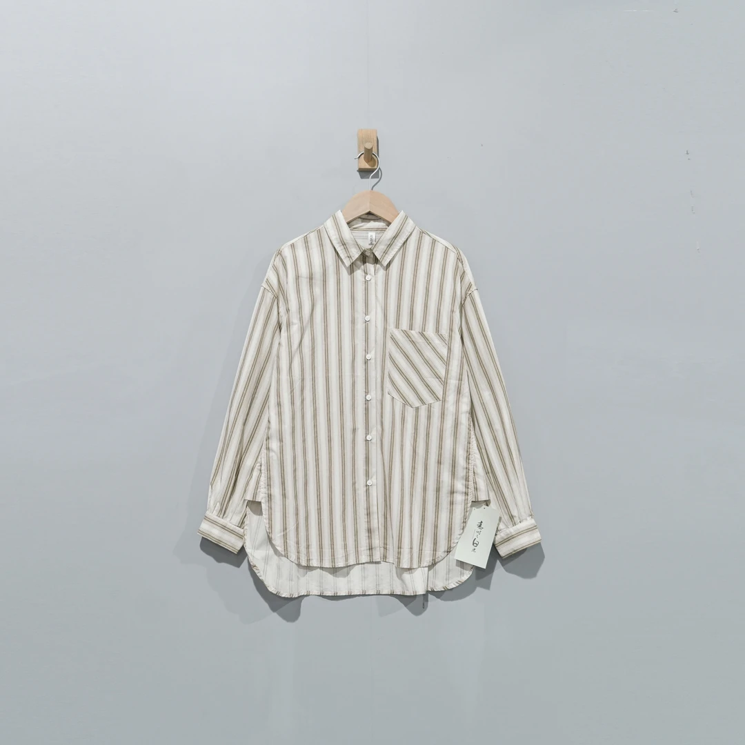 【且听风吟】0113806文艺棉色织翻领口袋复古休闲衬衫衣长74胸围114