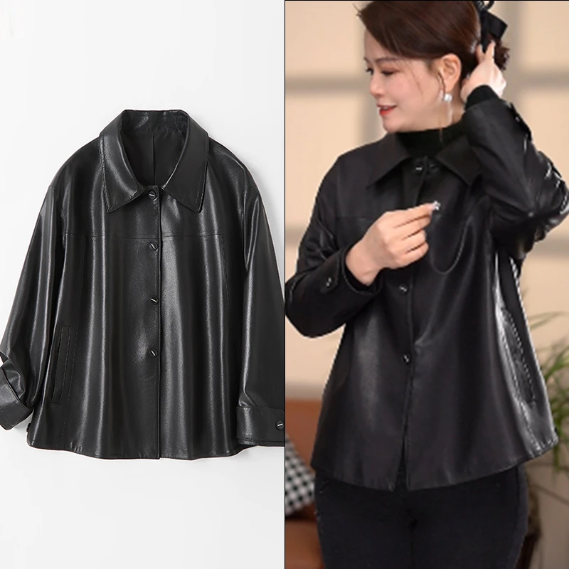 法歌弟FJ13282真皮皮衣女2025新款绵羊皮短款宽松显瘦大码外套