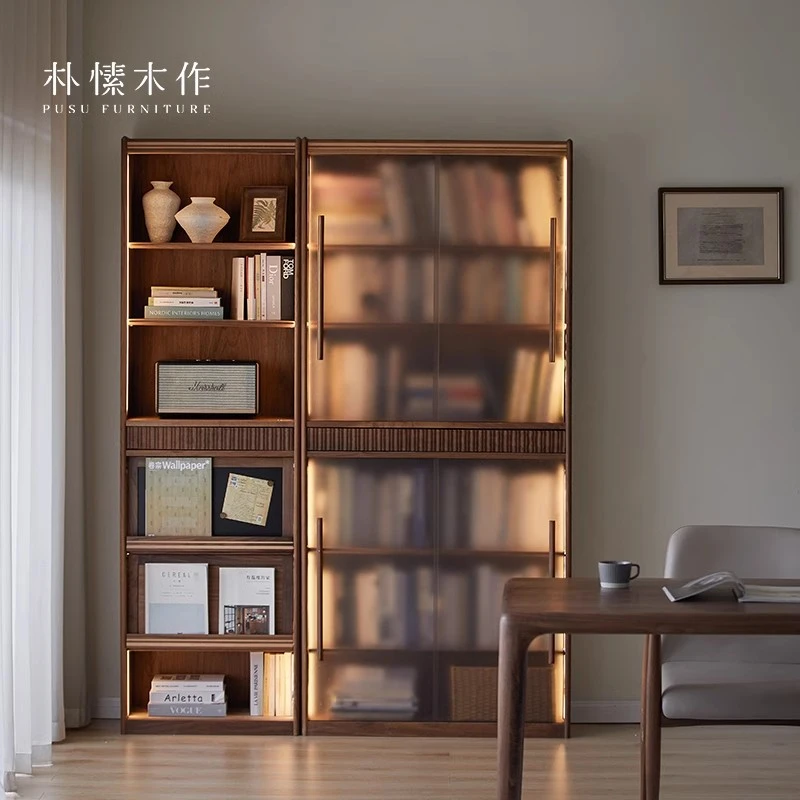 朴愫木作星罗组合书柜双柜 实木展示柜家用防尘置物储物柜