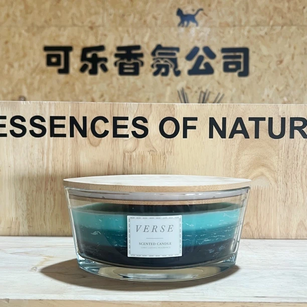 蓝三色木芯白噪音香薰蜡烛480g