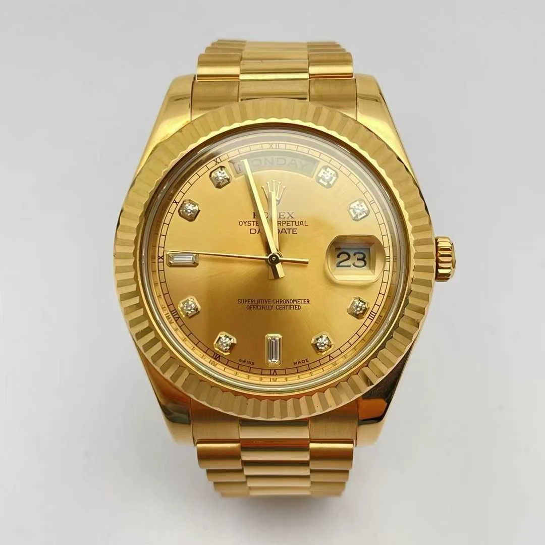 95新 Rolex/劳力士 星期日历型/单/41mm/18k黄金/218238金牌镶钻