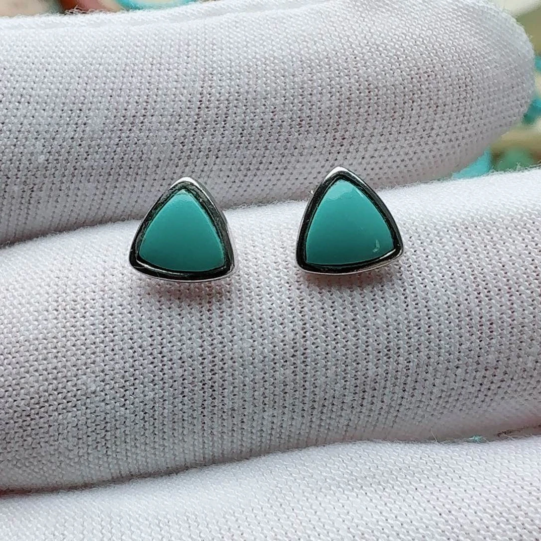 绿松石银S925镶嵌耳饰