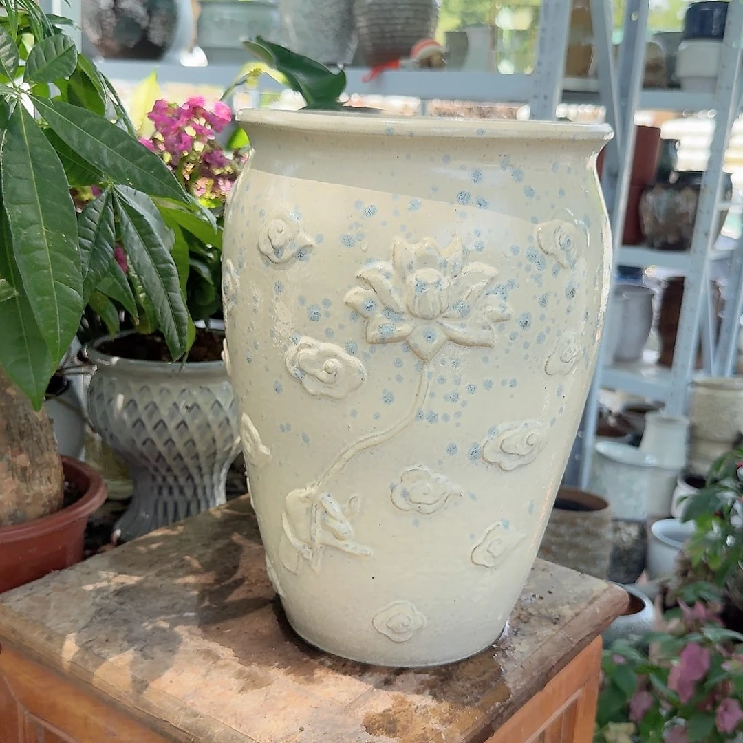 紫砂花盆口20高30（一个莲花老庄文林白色