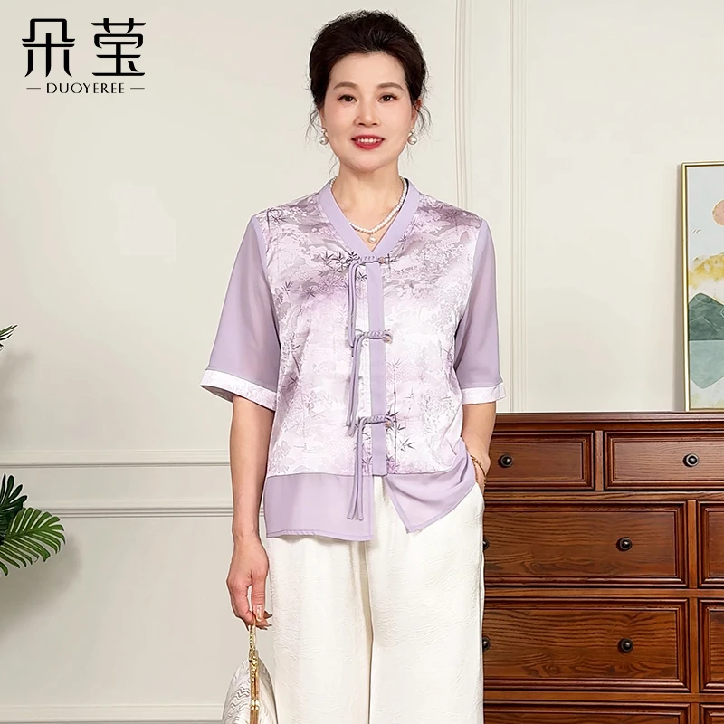 气质春夏新款国风上衣小衫妈妈装新款套装中老年短款时尚显瘦9921
