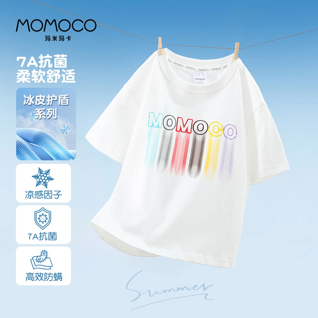 MOMOCO夏季男童7A抗菌字母卡通印花T恤柔软舒适上衣77280235008