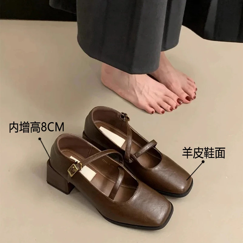 【DR官方正品】OMG!版内增高8cm粗跟方头高级感玛丽珍小皮鞋夏季