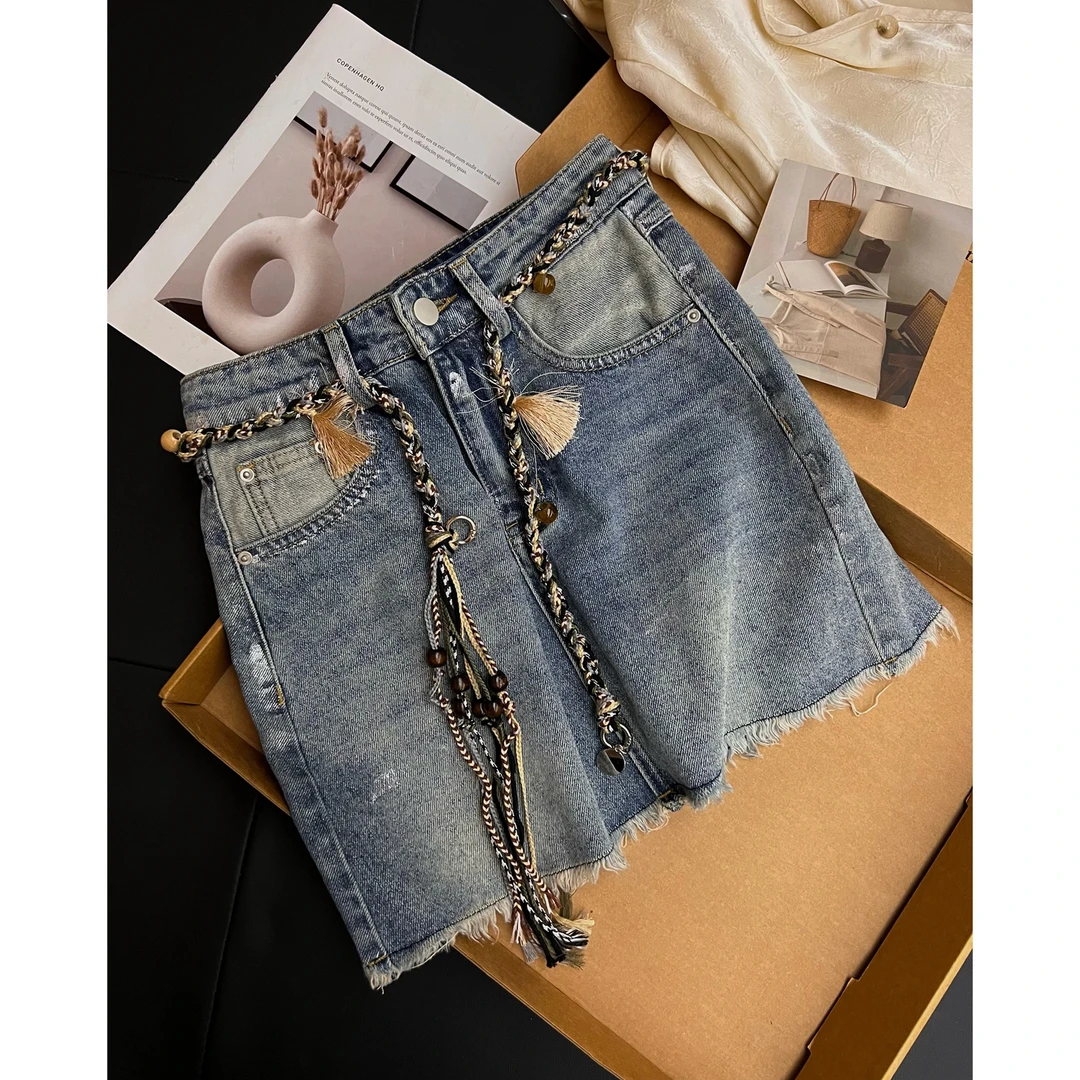 原单！J91辣妹港风牛仔半身裙女高腰显瘦有内衬防走光A字包臀短裙