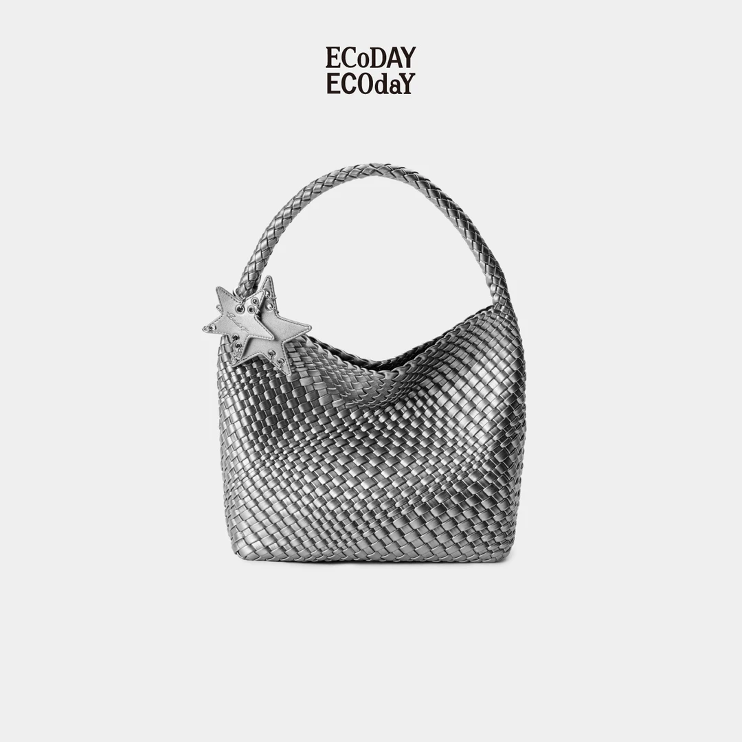 ECODAY中号秋季原创设计编织包通勤旅游托特包手提单肩包女香槟色