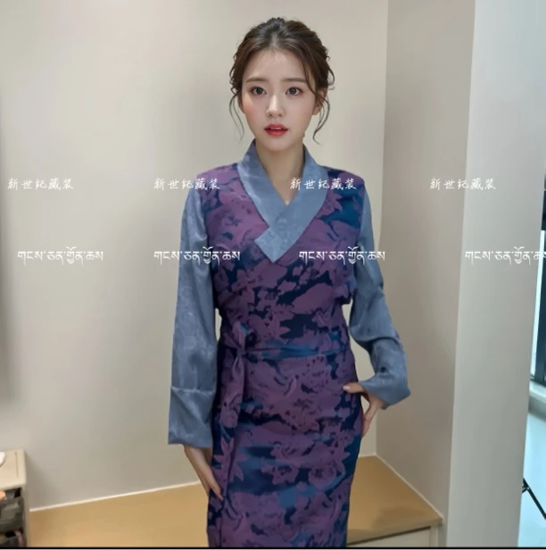 藏式博拉裙碎花设计女士连衣裙优雅修身薄款藏装