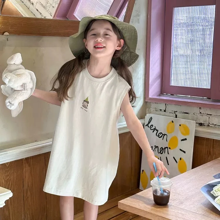 女童夏季新款连衣裙中小女宝宝洋气连衣裙韩版宽松中长款卡通裙T