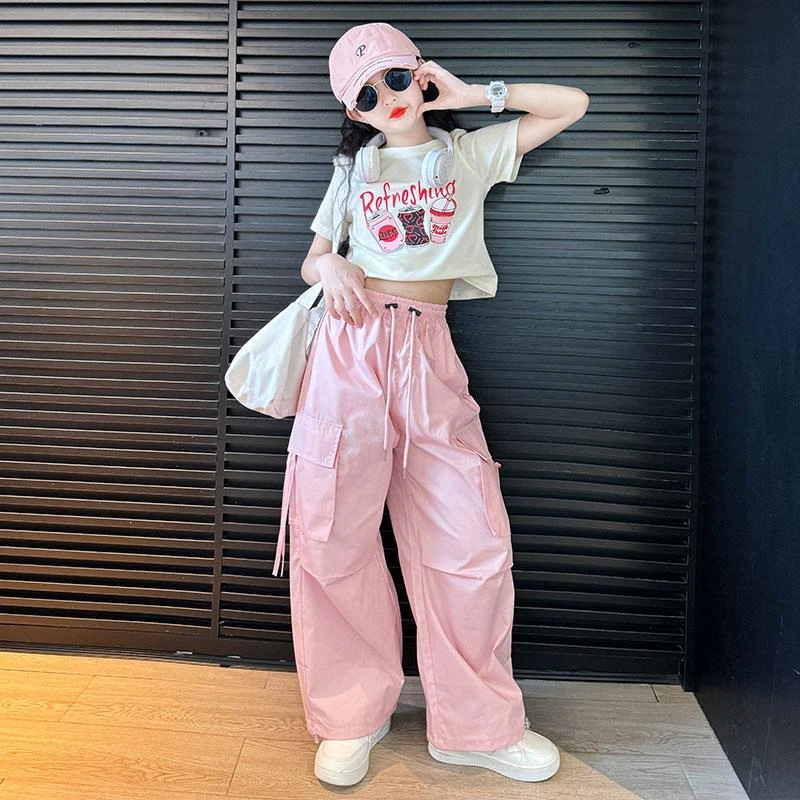 女童炸街网红夏装2025新款女大童夏季洋气工装裤套装儿童潮酷穿搭