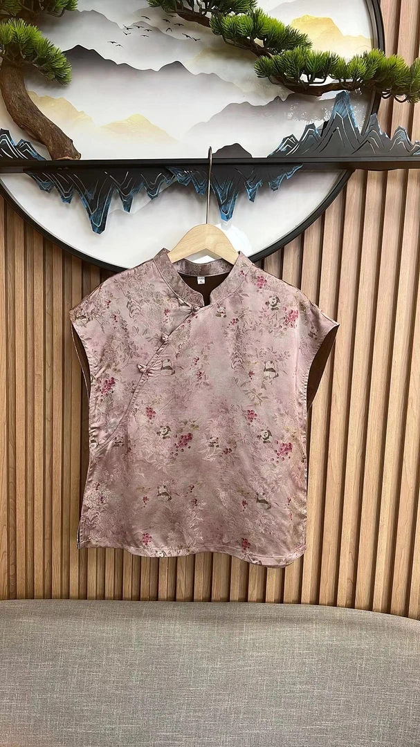 0423立领纯色默认厚度唐装背心紫色碎花常规款上衣复古