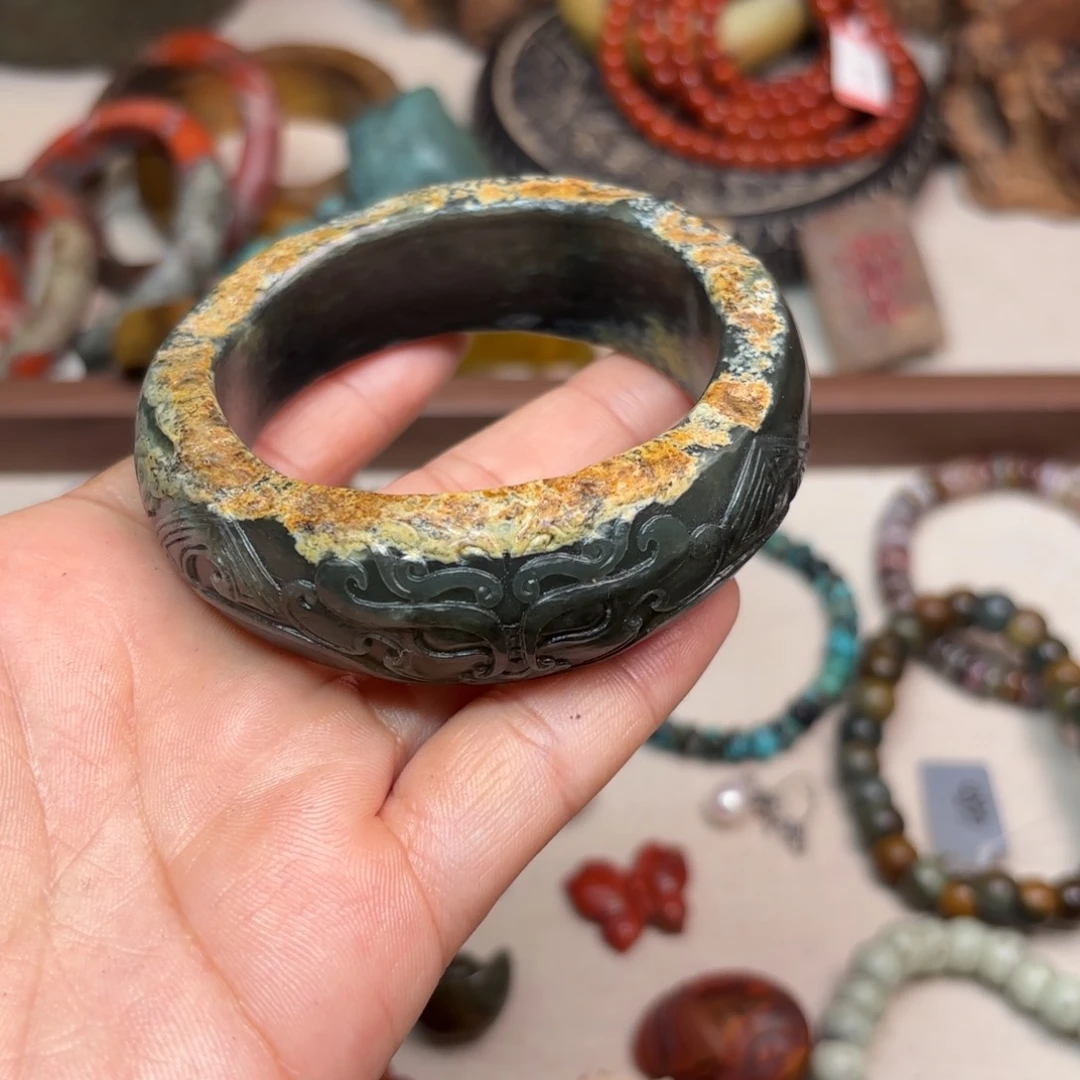 岫岩河磨玉（透闪石质玉）戒指未镶嵌哆**遊