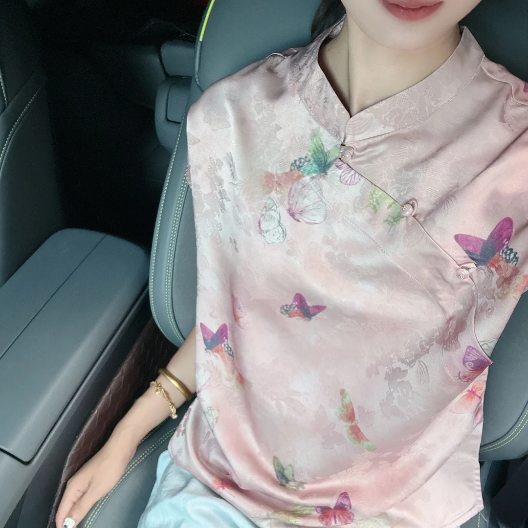 【星蝶】2025夏季新款气质百搭显瘦新中式国风短袖女日常宽松小衫