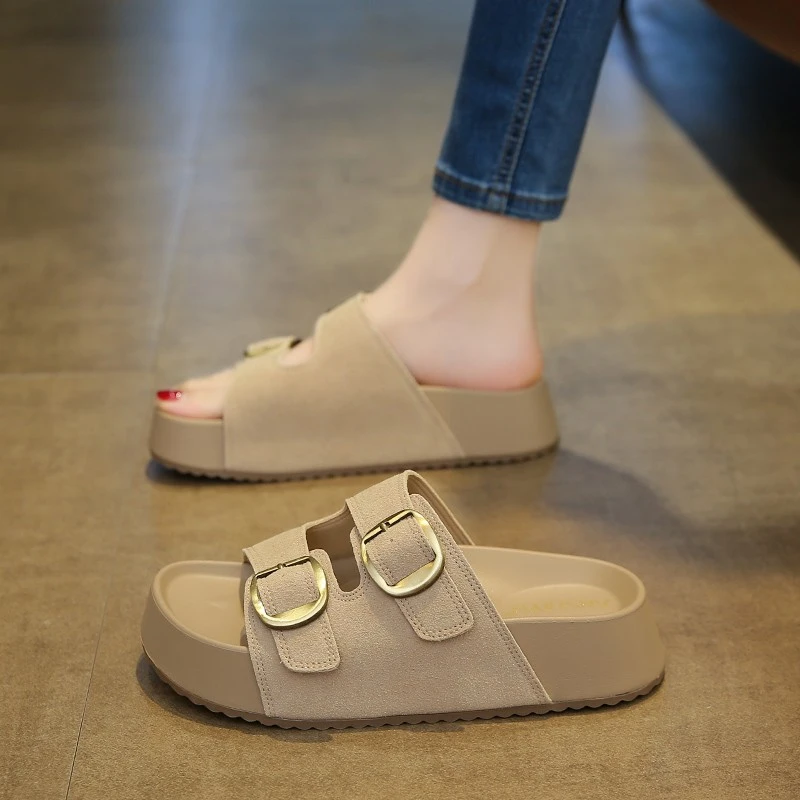 厚底拖鞋女夏外穿2025新款高级感配裙子增高一字拖超火勃肯凉拖鞋