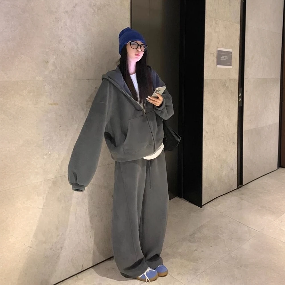 特大码300斤时尚宽松跑步运动服套装女秋季胖mm卫衣长裤两件套240