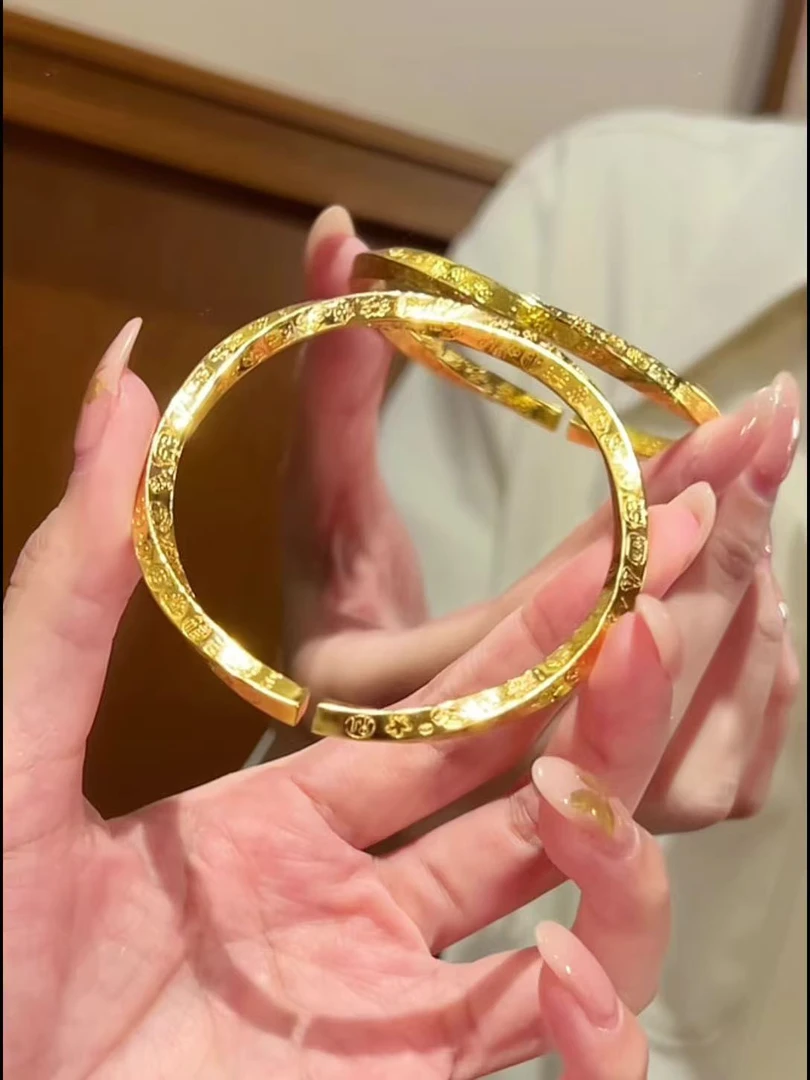 足银手镯 亮面扭转乾坤简约细款吉言银镯子女款手饰时尚气质轻奢