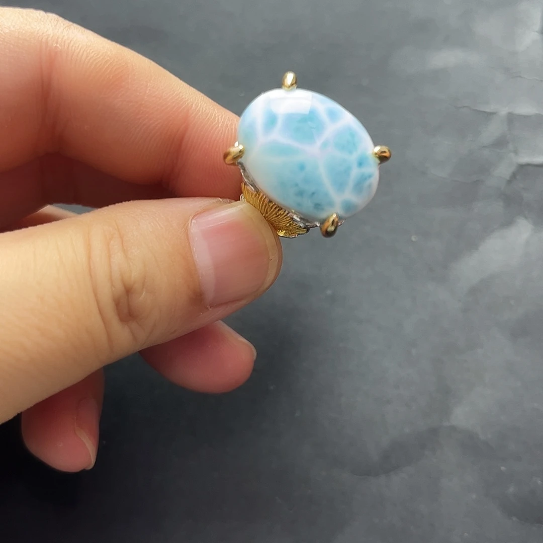 针钠钙石（海纹石）银S925镶嵌戒指