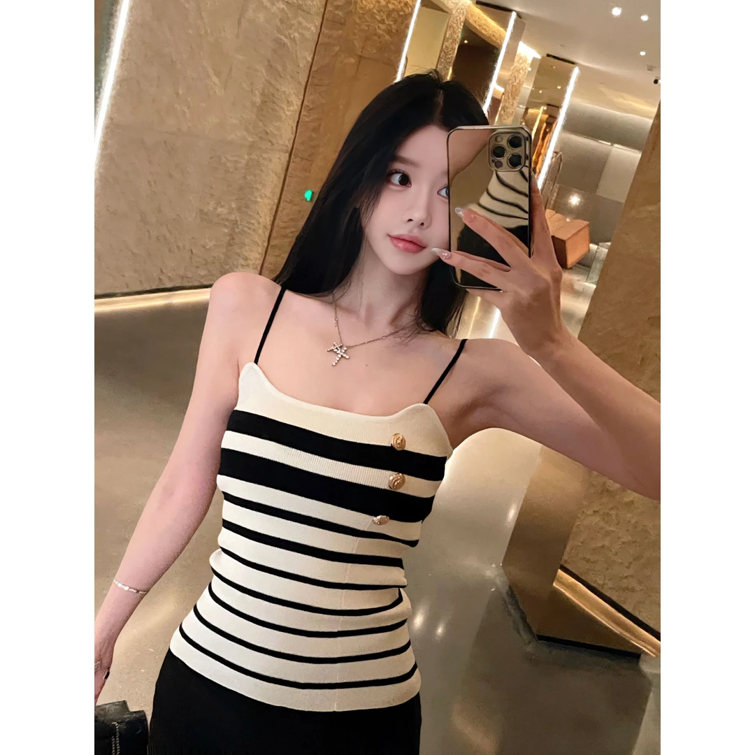 吊带背心女夏外穿条纹薄款修身针织上衣