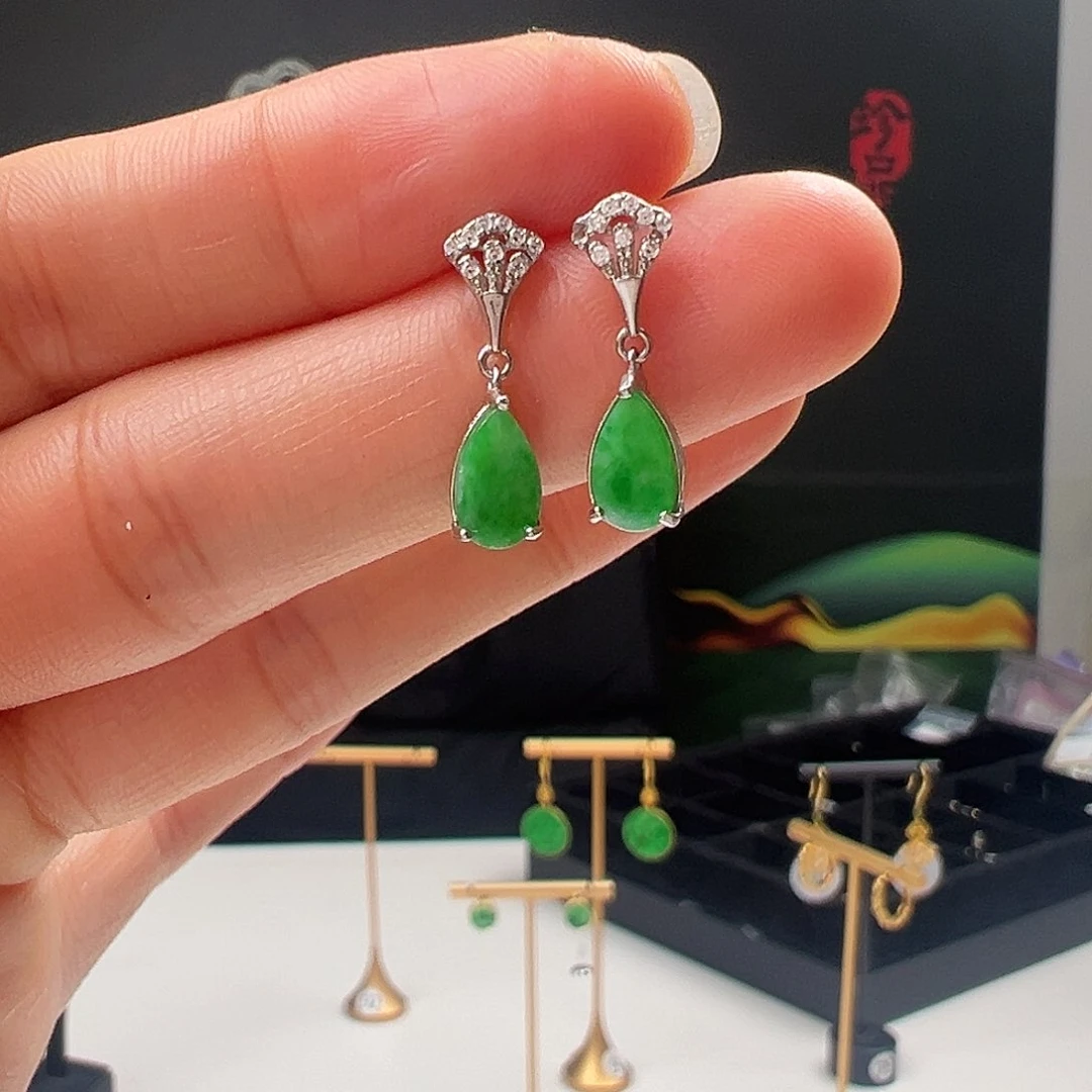 银S925镶嵌翡翠耳饰