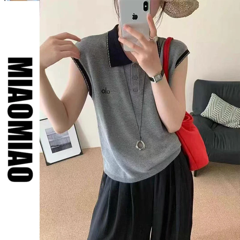 【大码】813Polo领女装拼色针织短袖宽松翻领纽扣百搭薄款