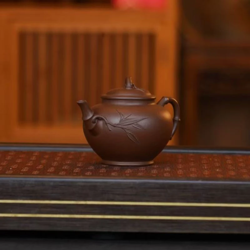 战旗底槽青 XT【竹节笑樱180CC】宜兴黄龙山原矿手工紫砂壶