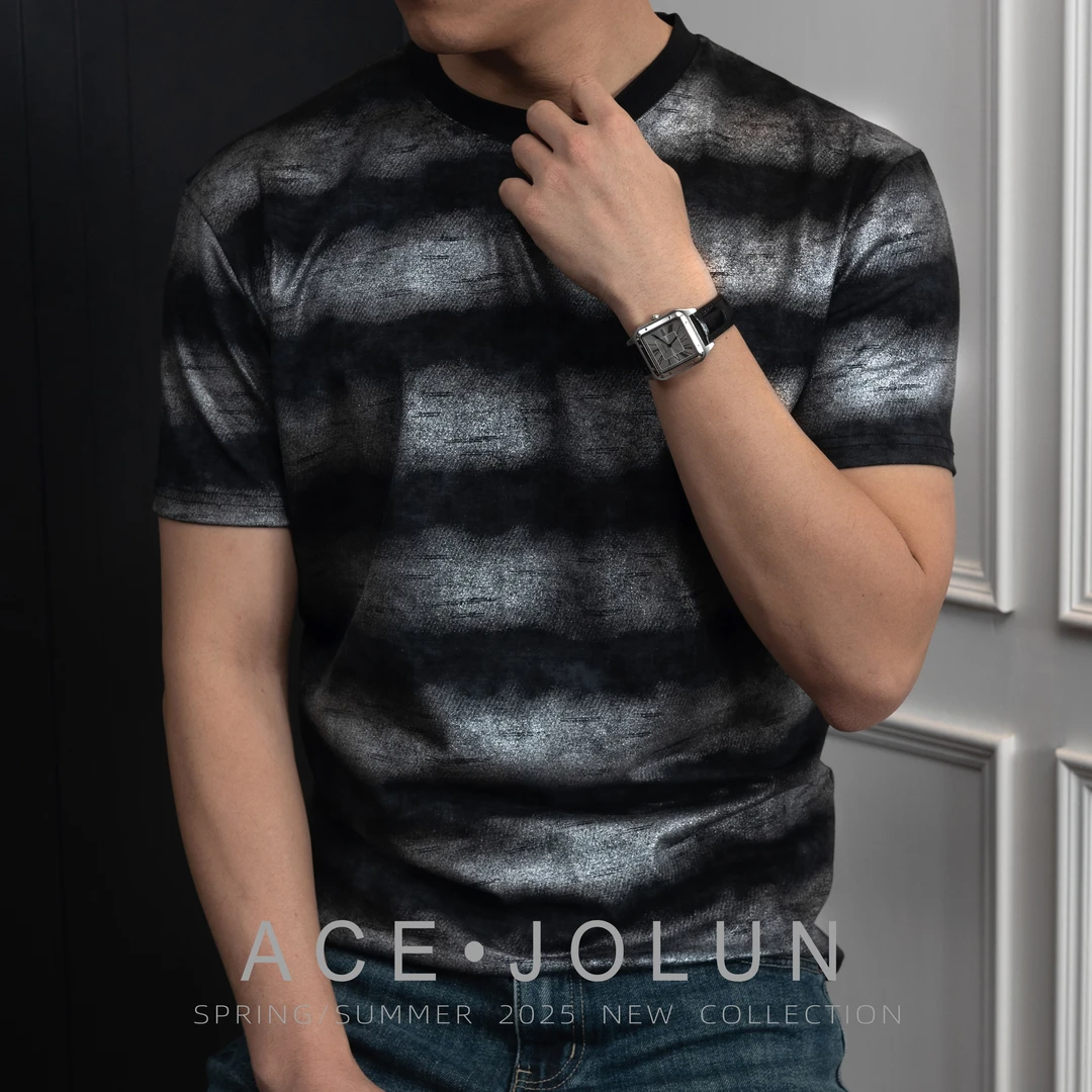 【银光撞色】高奢棉感圆领短袖T恤春夏男士设计师款透气简约上衣