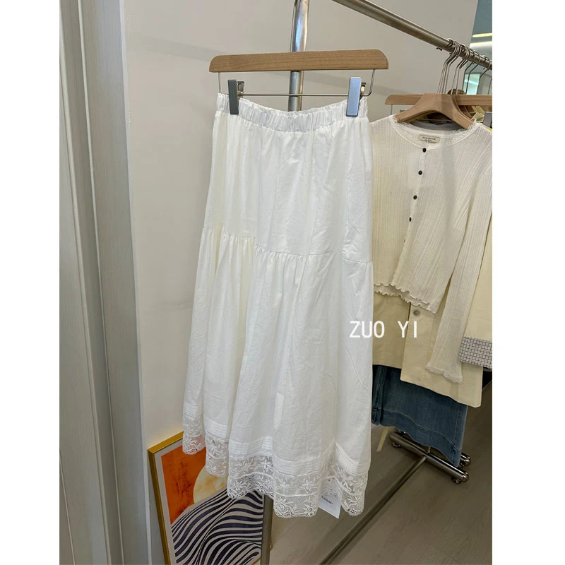 16007春夏新品蕾丝拼接半裙百搭甜美白色半裙