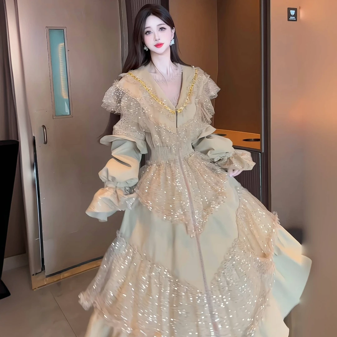 亚町家原创5055-1外套手工冬季高端新款时尚蕾丝显瘦气质黑色