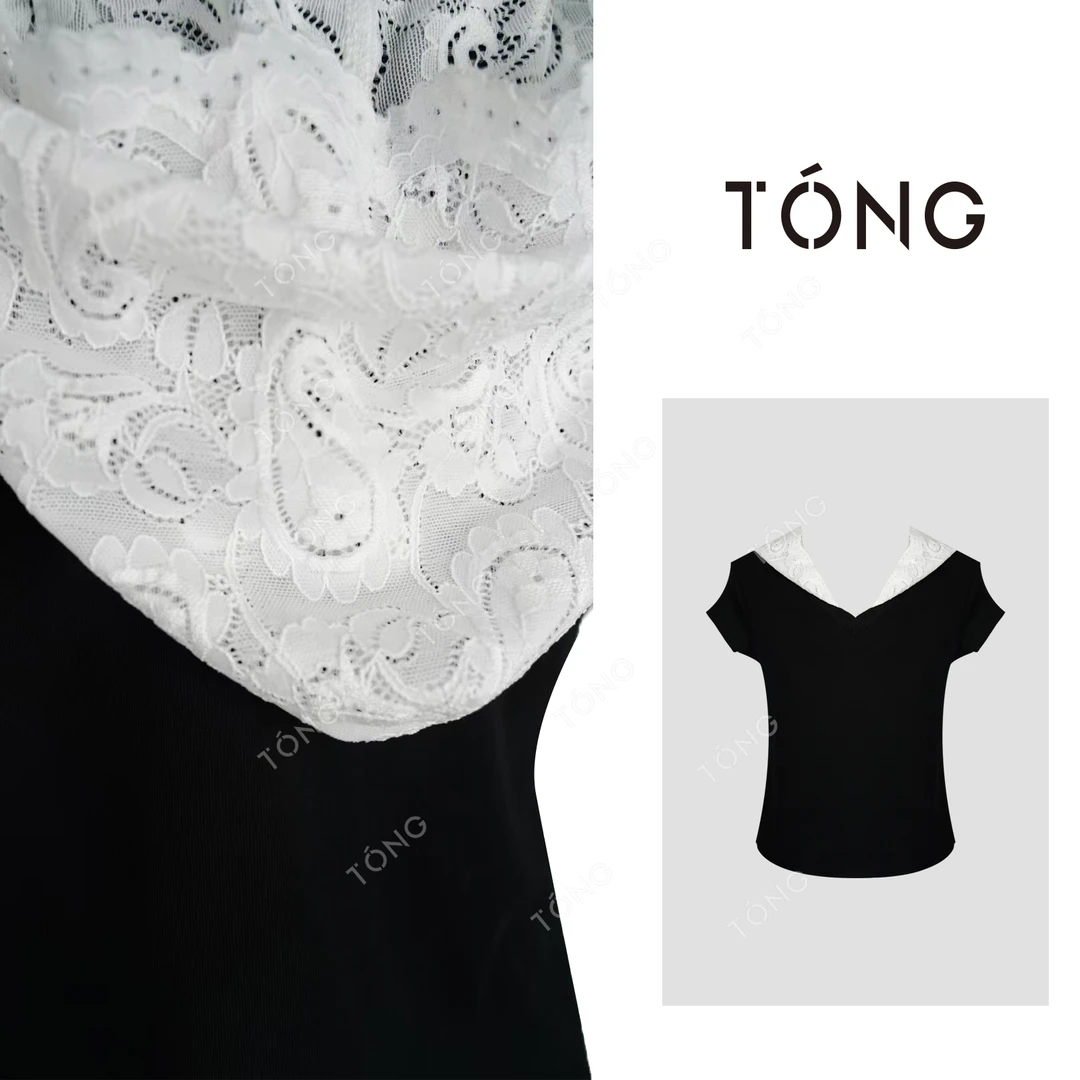 【黯夜】25春季新款蕾丝拼接连帽短袖T恤 YY048