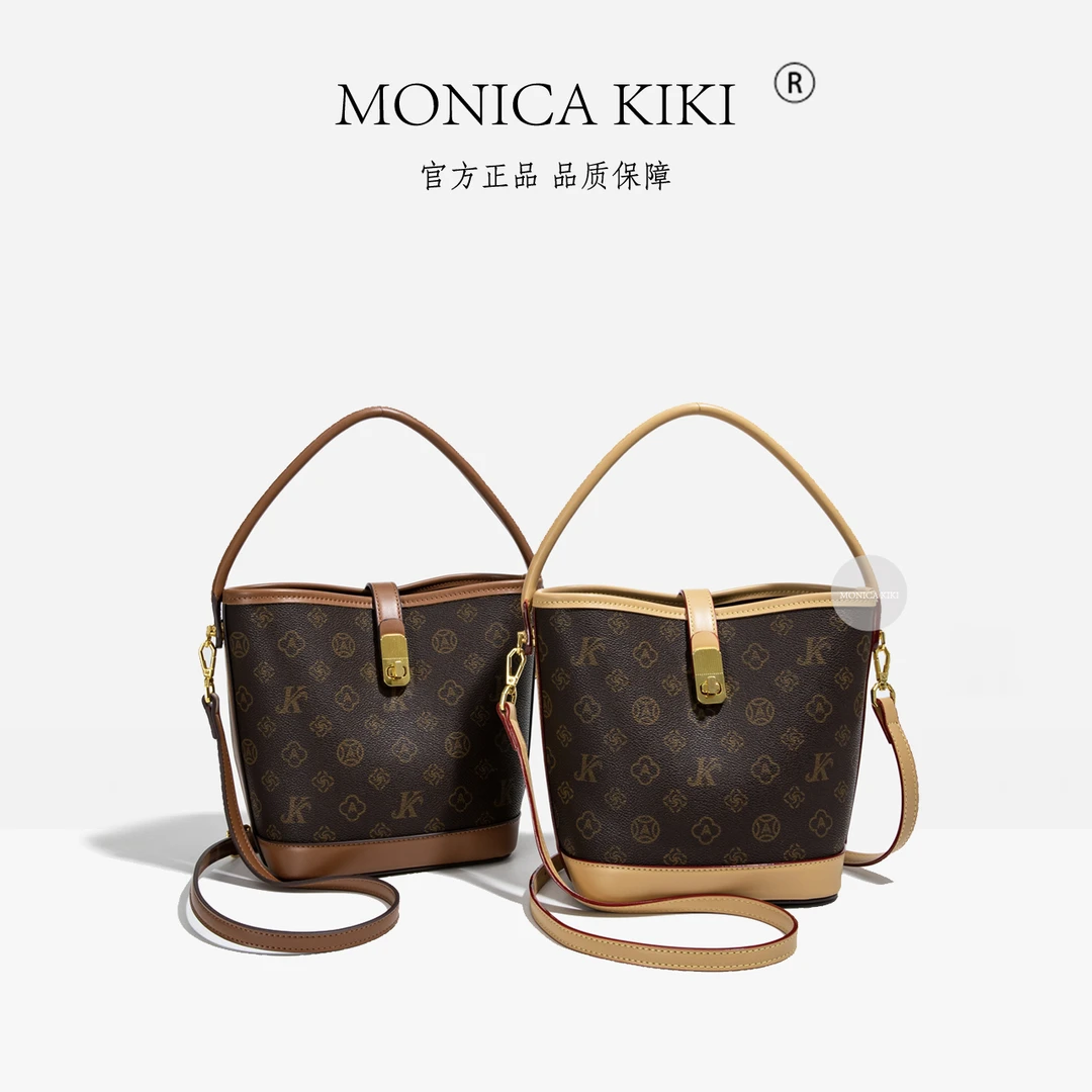 时尚复古手提2025新款高级质感印花小包包女水桶包百搭单肩斜挎包