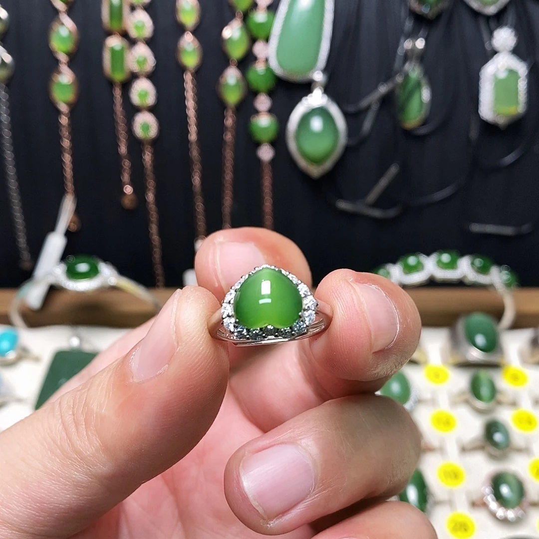 和田玉（碧玉）银S925镶嵌戒指