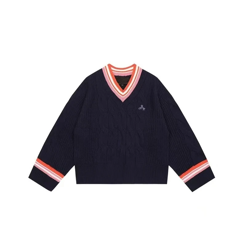 2025早春新款【太后 土星】原单款 撞色大V领 套头 毛衣- 3003