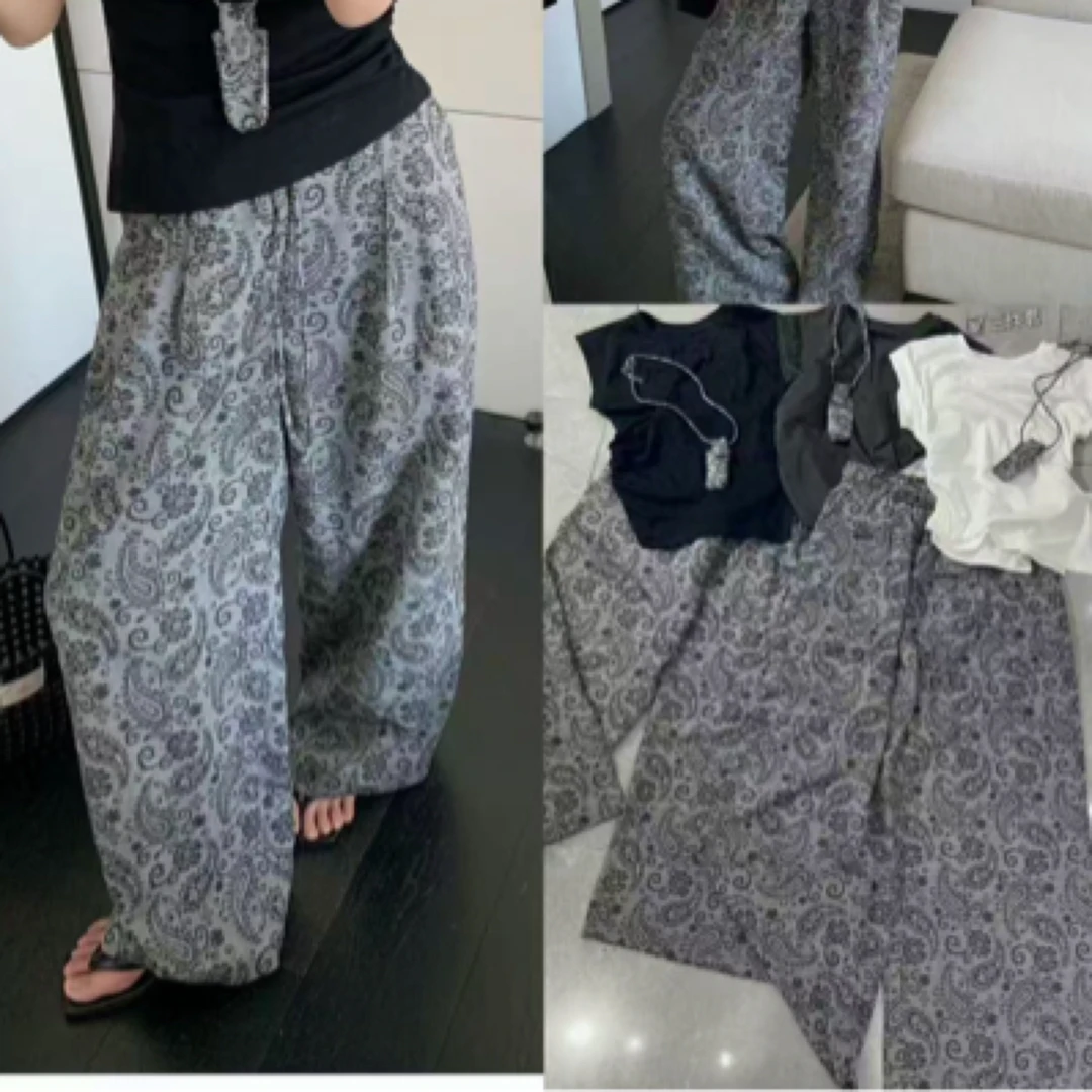 【NO退NO换】复古休闲提花阔腿弯刀裤