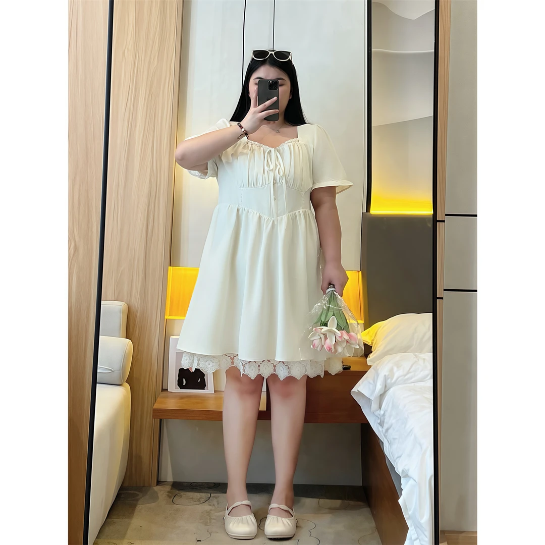 薄暮时差 / 温柔风方领泡泡袖甜美连衣裙15064花契大码200斤胖mm