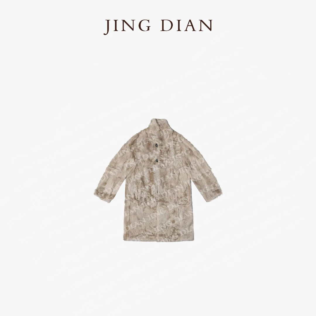 【JING DIAN】定制款浅奶茶色小湖羊两面穿皮草长款外套