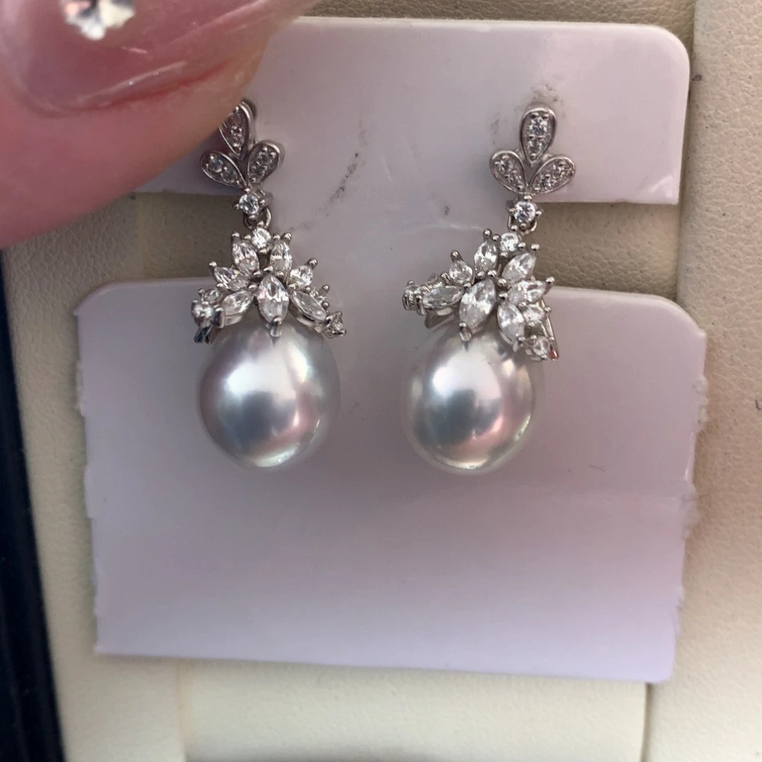 海水珍珠耳饰银S925镶嵌