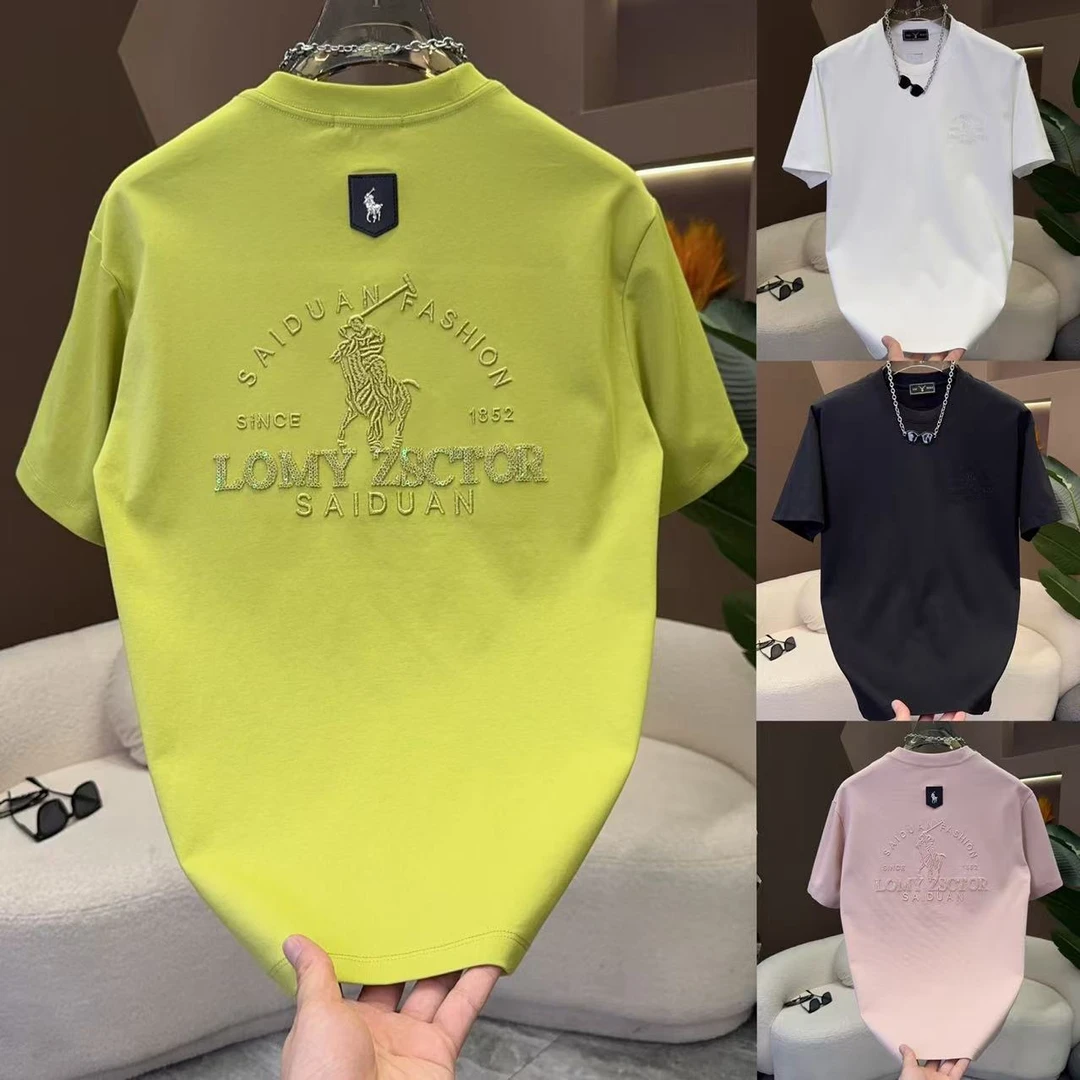 2025夏季新款男士短袖T恤轻奢高级感字母刺绣休闲半袖男5586